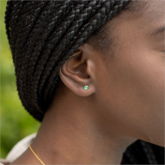 Emerald Stud Earrings Modeled