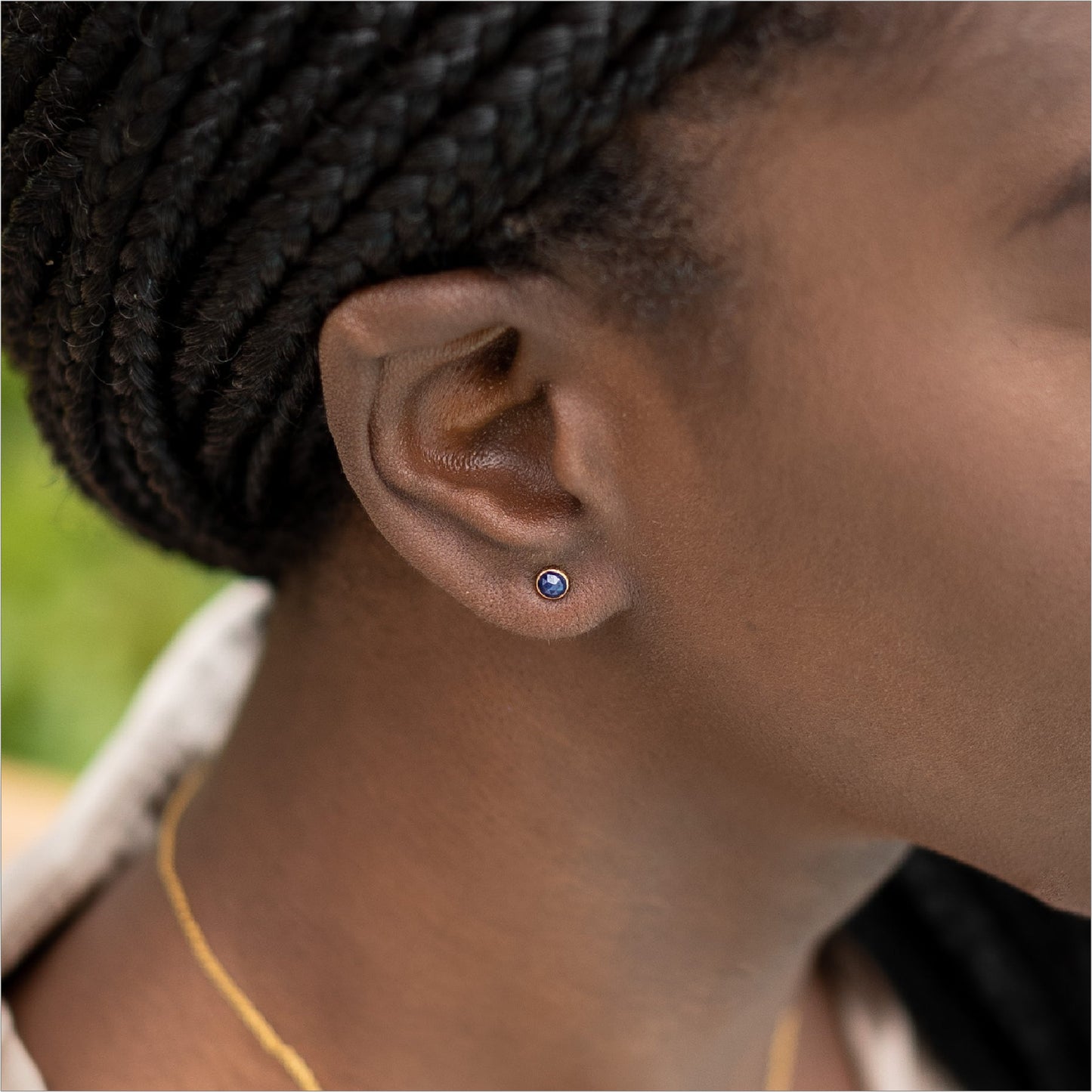 Sapphire Stud Earrings Modeled