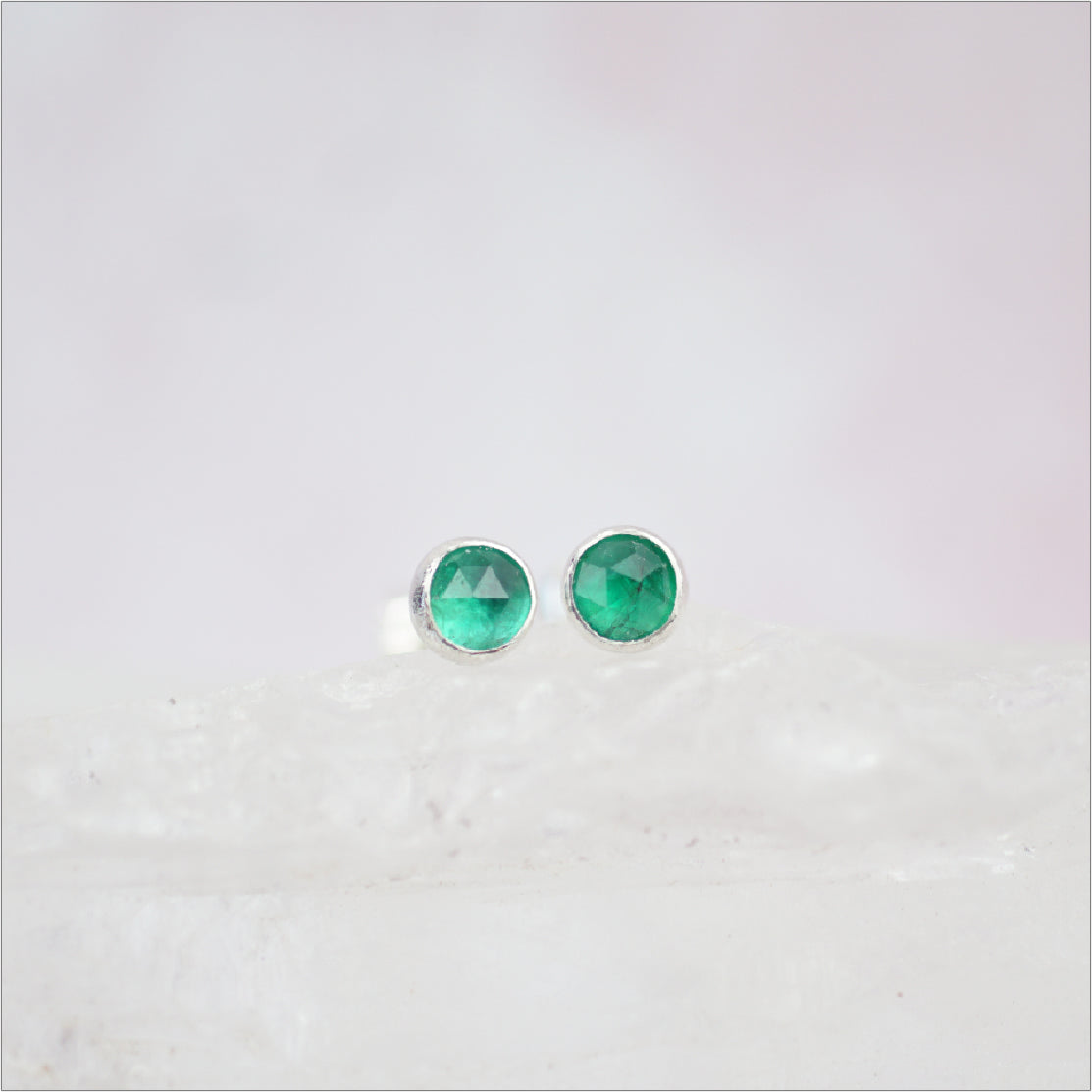 Sterling Silver Emerald Stud Earrings