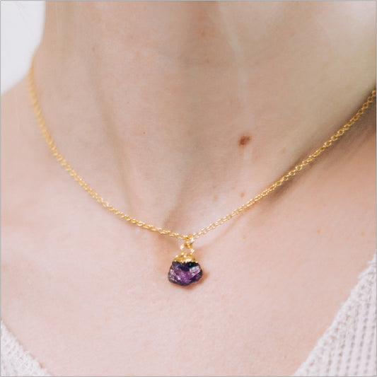 Raw Amethyst Necklace Modeled