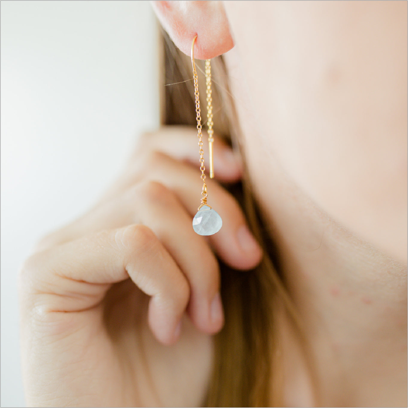 Aquamarine Earrings Modeled