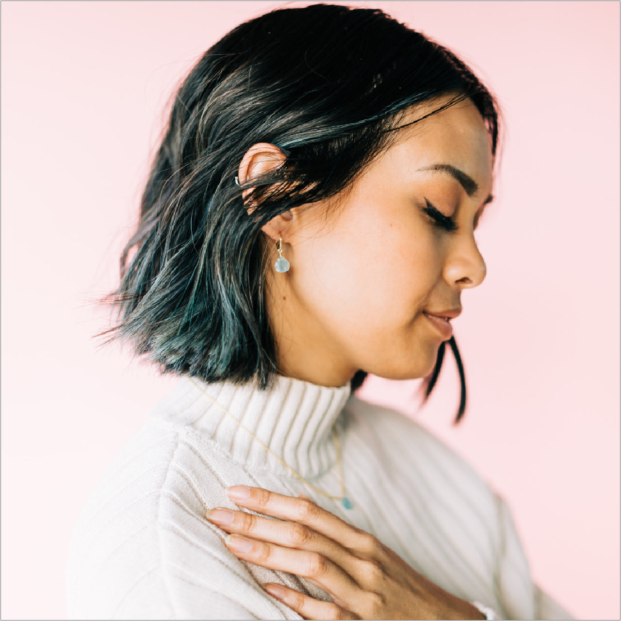 Aquamarine Earrings Modeled