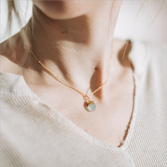 Aquamarine Necklace Modeled