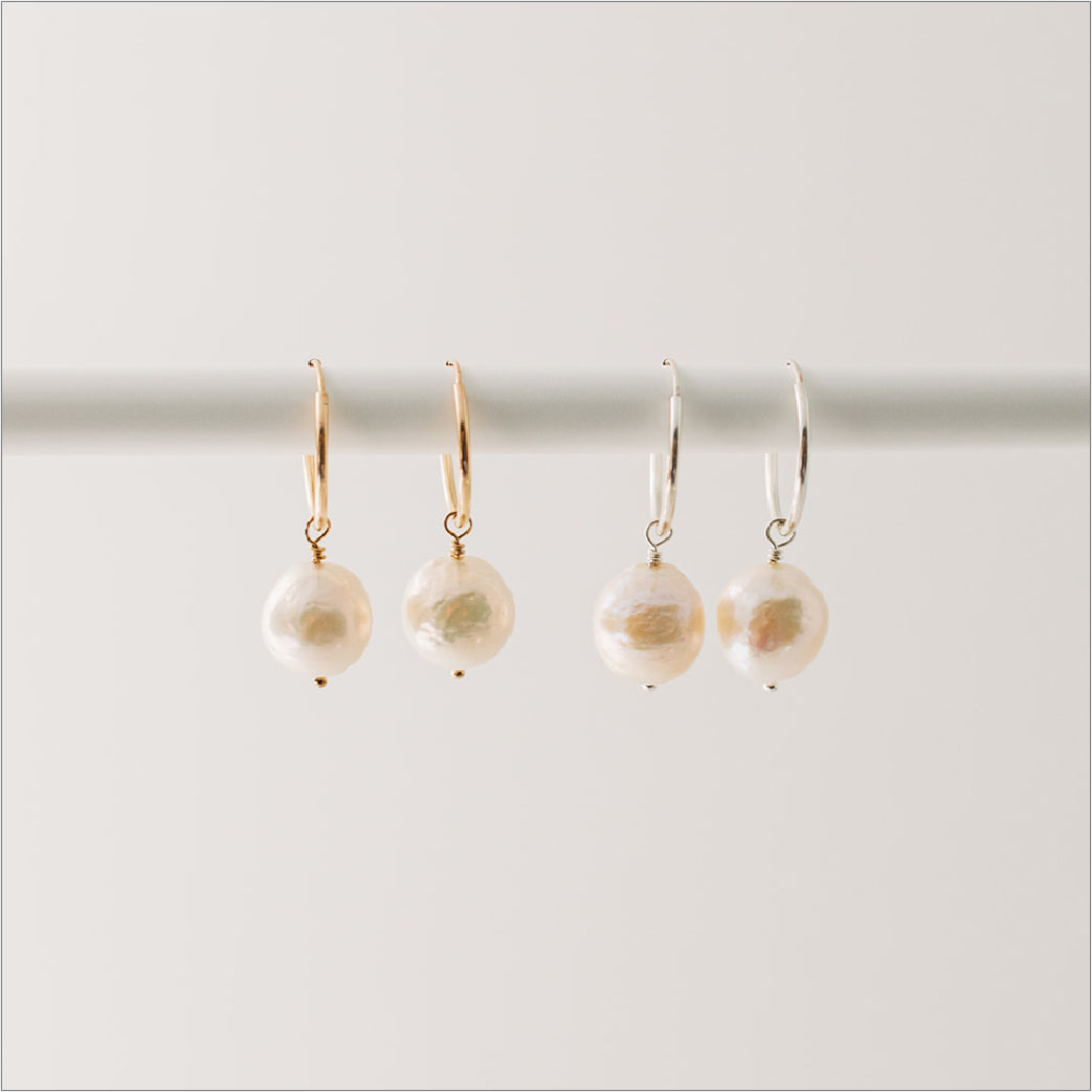 Pearl Earrings - Baroque Pearl Hoop Earrings
