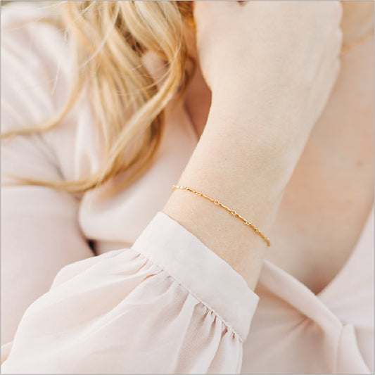 Gold Bar Chain Bracelet Modeled