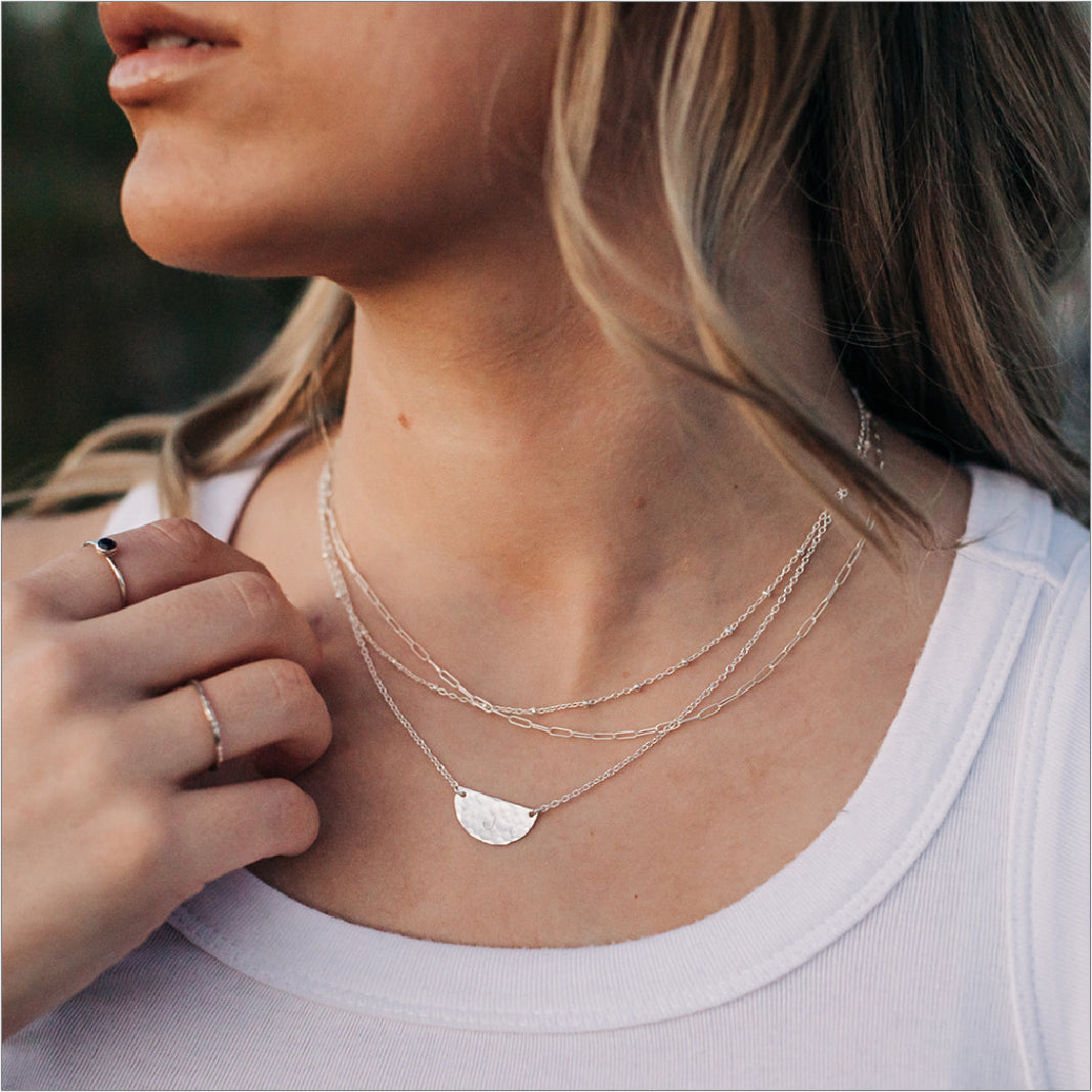 Sterling Silver Chain Necklaces Modeled