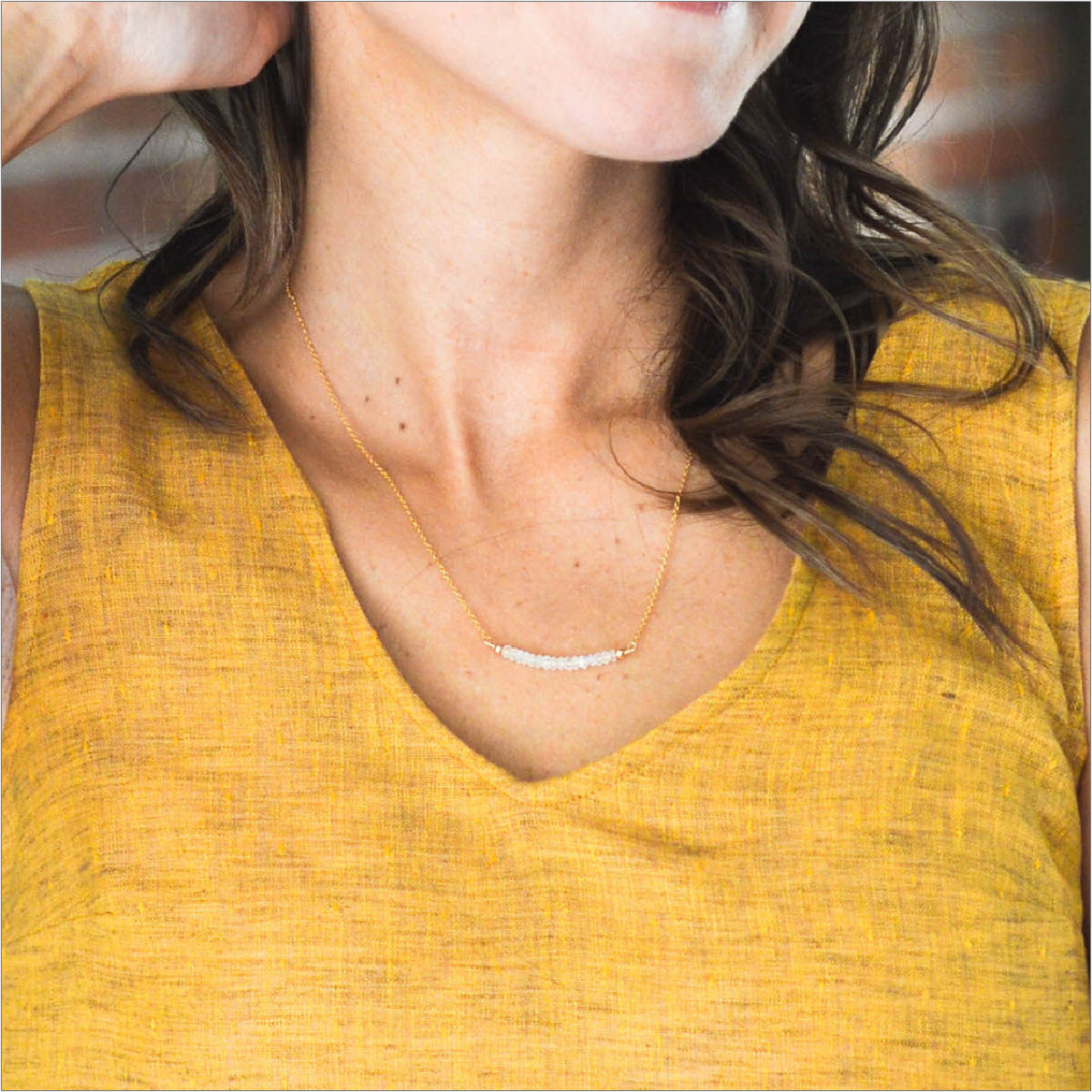 Rainbow Moonstone Necklace Modeled