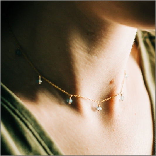 Blue Topaz Necklace Modeled