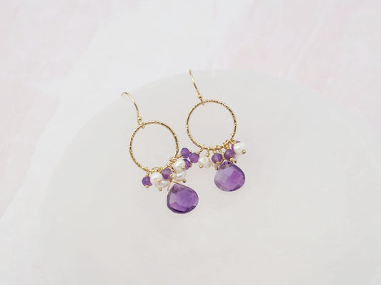 Amethyst and Pearl Earrings - February Birthstone Earrings