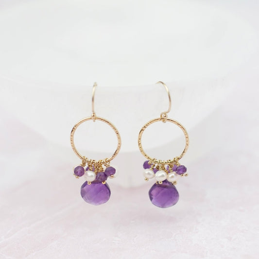 Amethyst and Pearl Earrings - February Birthstone Earrings