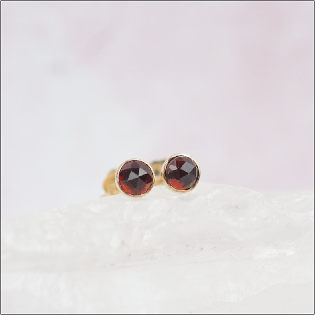 Gold Garnet Stud Earrings