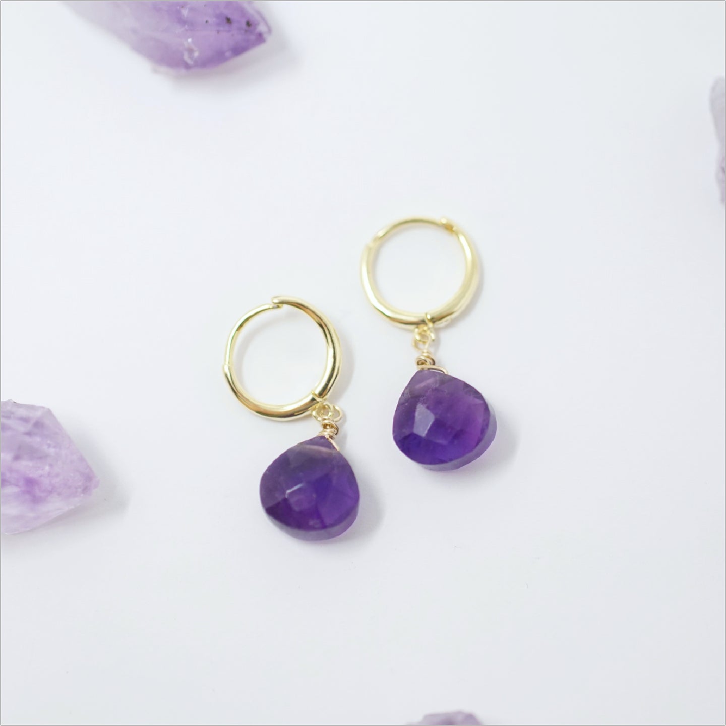 Amethyst Birthstone Hoop Earrings 