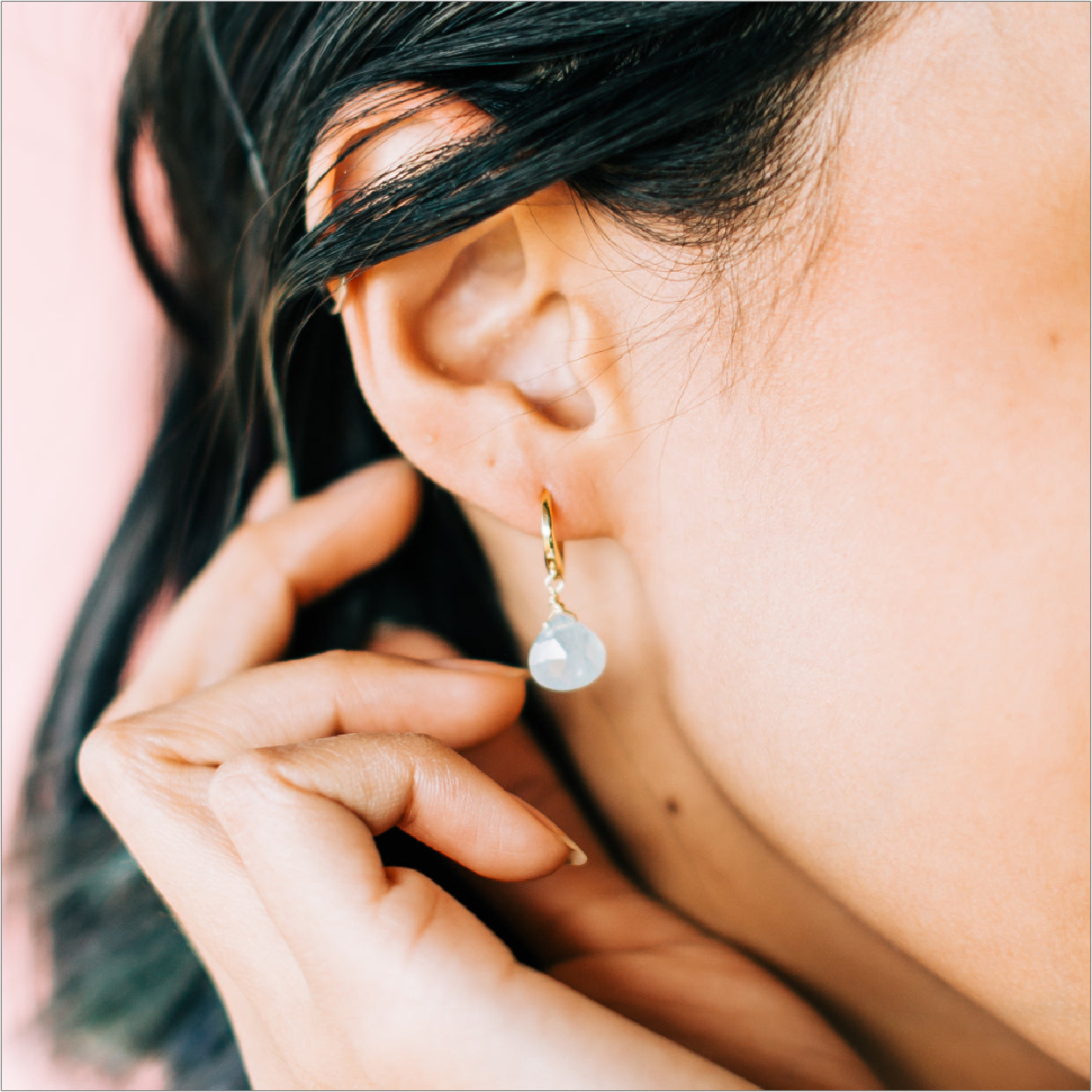 AquamarineHoop Earrings Modeled