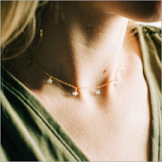 Aquamarine Necklace Modeled