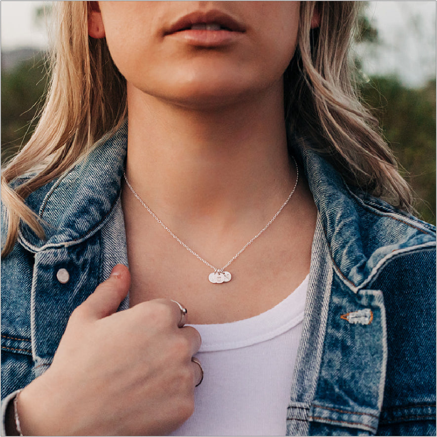 Custom Letter Necklaces Modeled