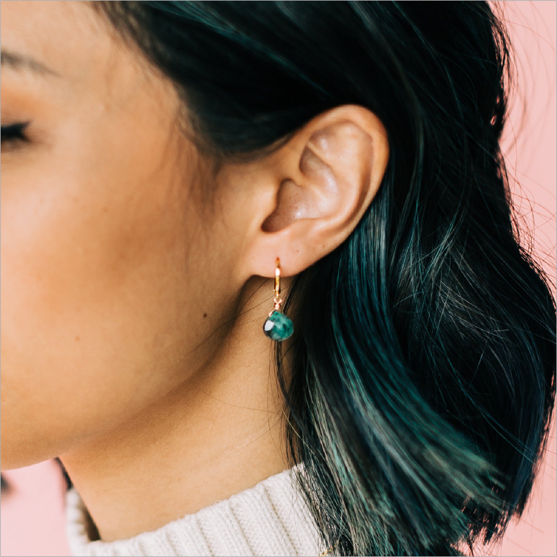 Emerald Hoop Earrings Modeled