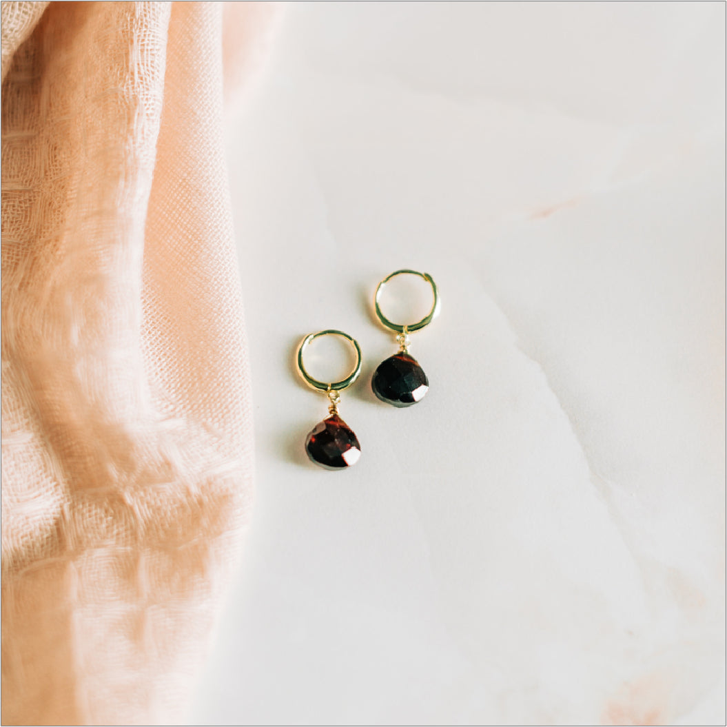 Garnet Hoop Earrings