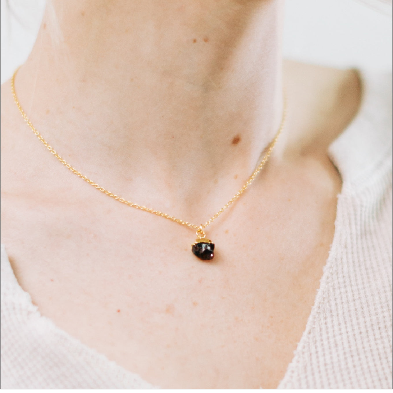 Raw Garnet Necklace Modeled