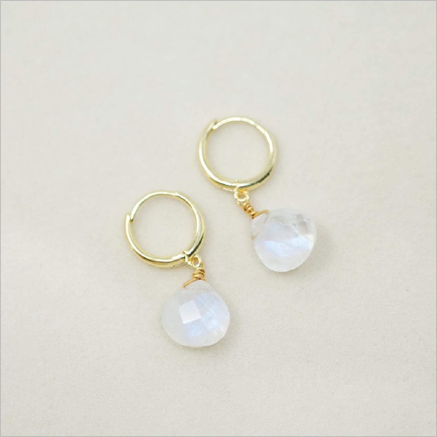 Gold Moonstone Hoop Earrings