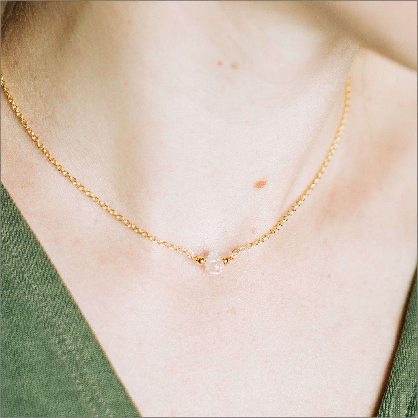 Herkimer Diamond Necklace Modeled