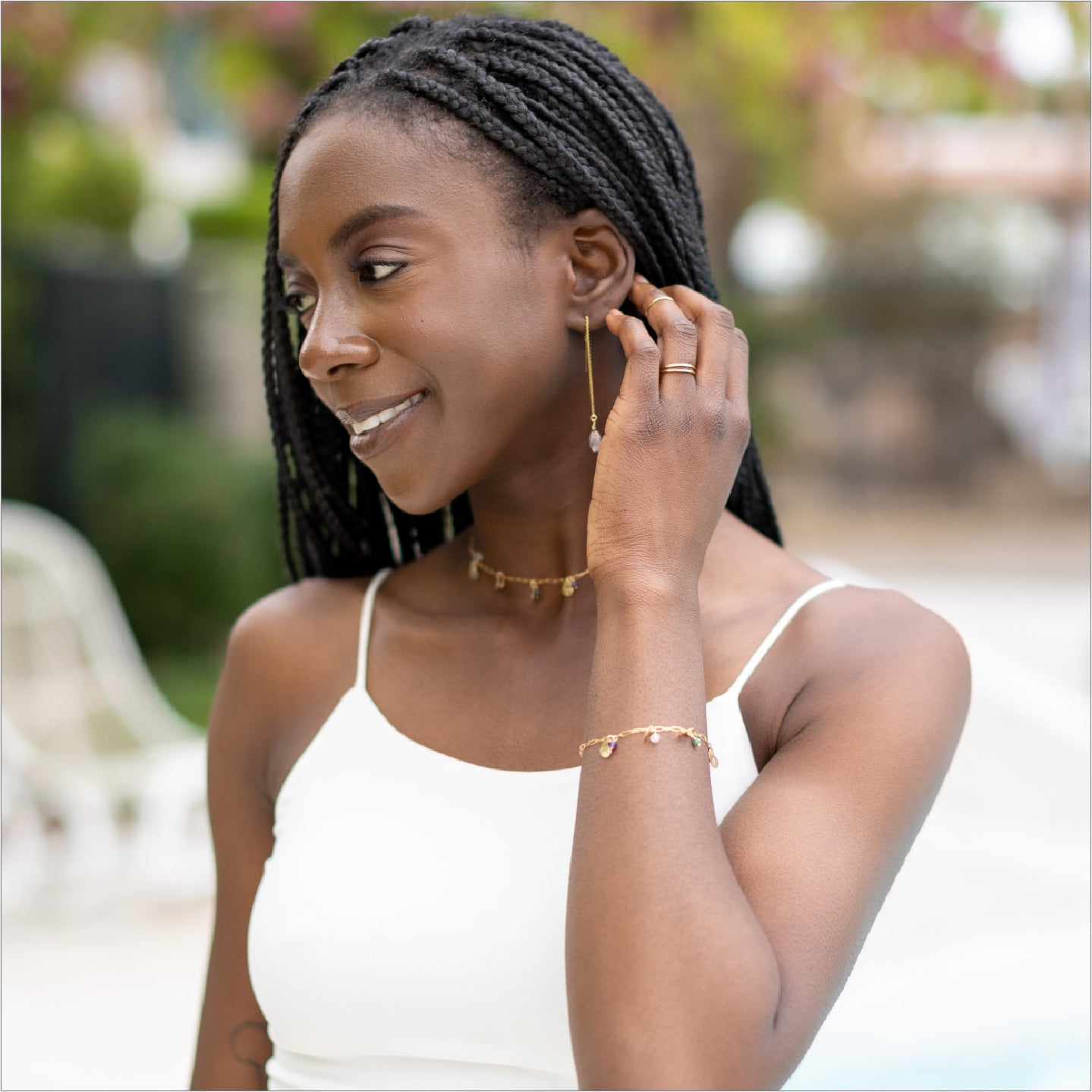 Gold Heart Letter Bracelet Modeled