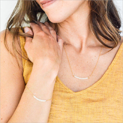 Rainbow Moonstone Necklace Modeled