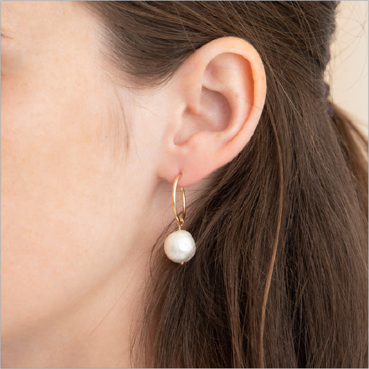 Pearl Hoop Earrings Modeled