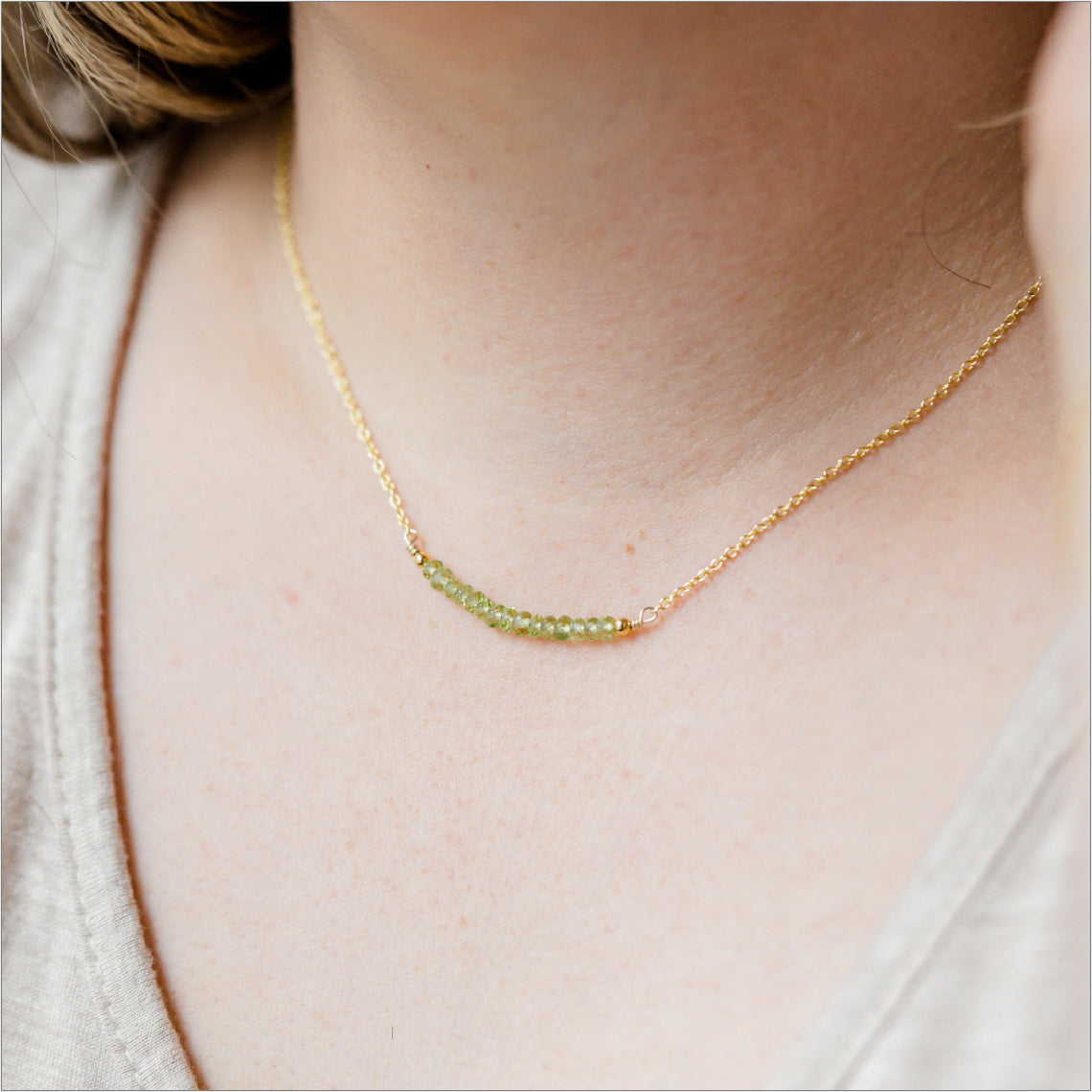 Peridot Necklace Modeled