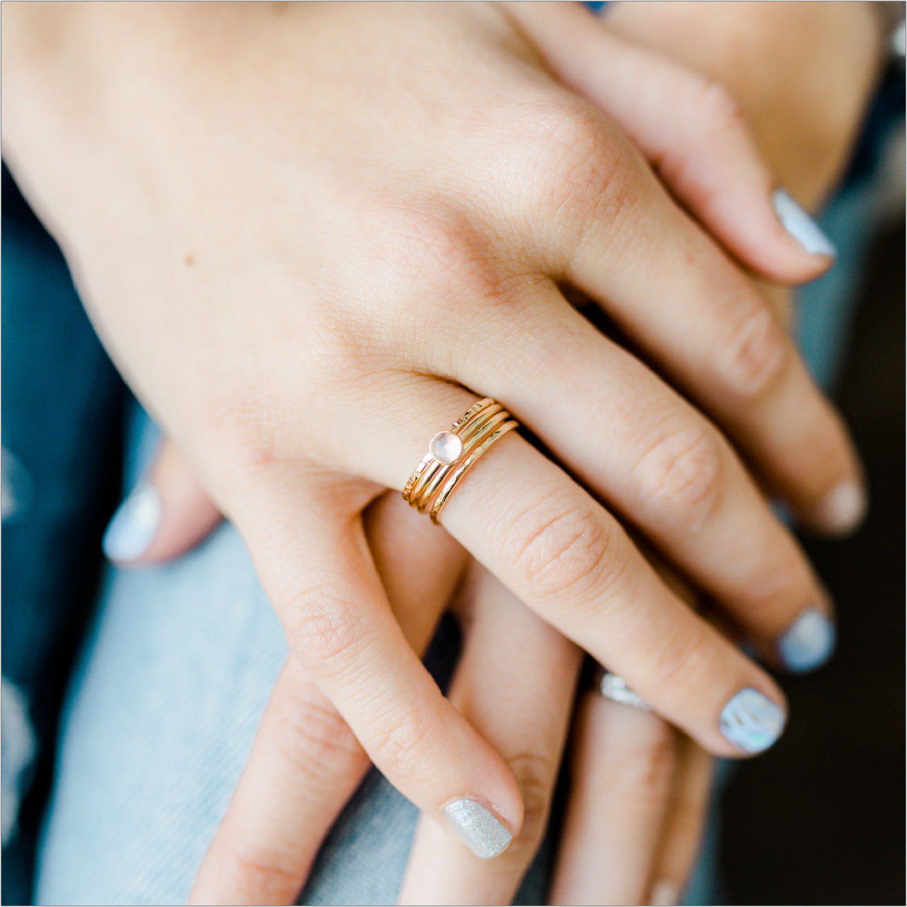 Rainbow Moonstone Ring Set Modeled